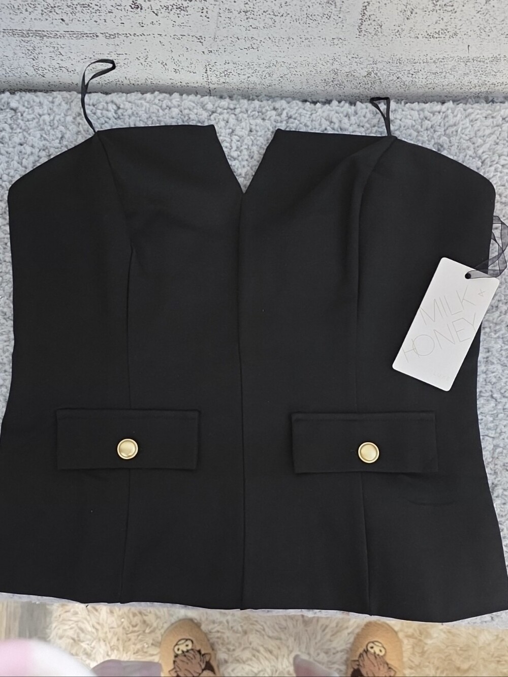 Milk & Honey Luxe Black Strapless Bustier Top with Gold Buttons